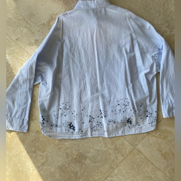 Zara light blue Button-Up Shirt with Black Print - Picture 3 of 9